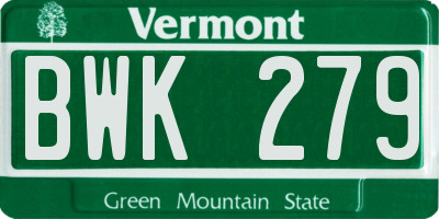 VT license plate BWK279