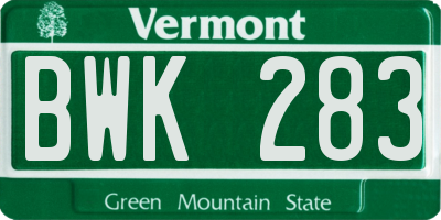 VT license plate BWK283