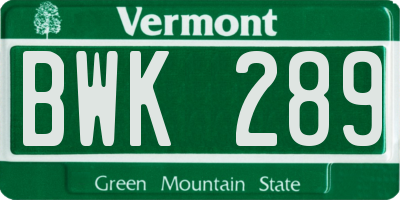 VT license plate BWK289