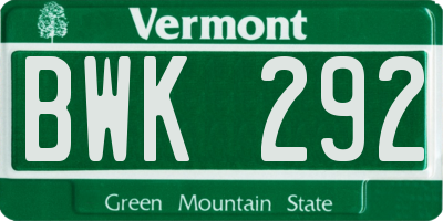 VT license plate BWK292