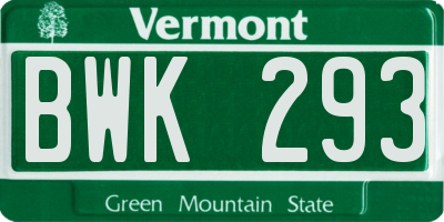 VT license plate BWK293