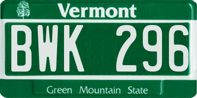 VT license plate BWK296
