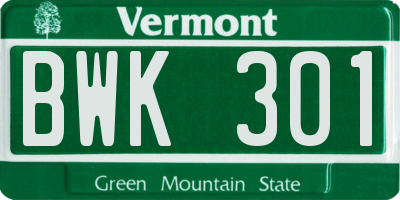 VT license plate BWK301