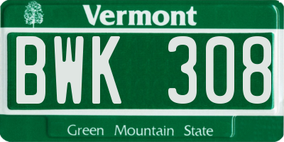 VT license plate BWK308