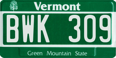 VT license plate BWK309