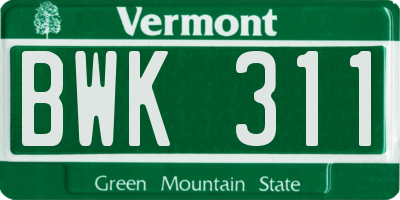VT license plate BWK311