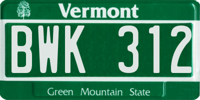 VT license plate BWK312