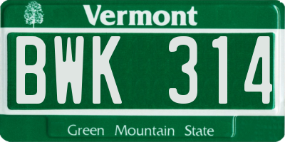 VT license plate BWK314