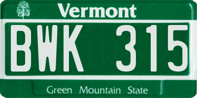 VT license plate BWK315