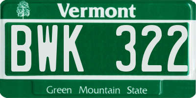 VT license plate BWK322
