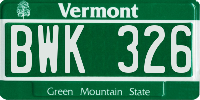 VT license plate BWK326