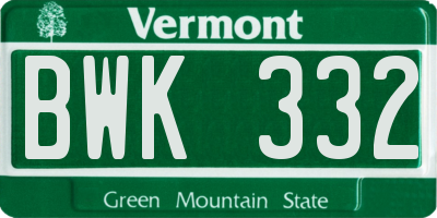 VT license plate BWK332