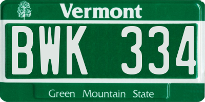 VT license plate BWK334