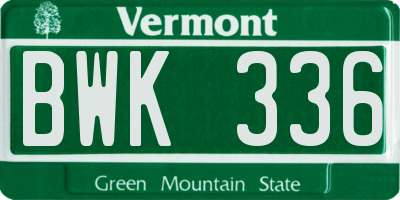 VT license plate BWK336