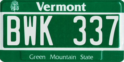 VT license plate BWK337