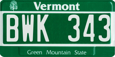VT license plate BWK343