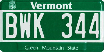 VT license plate BWK344