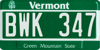 VT license plate BWK347