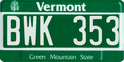 VT license plate BWK353