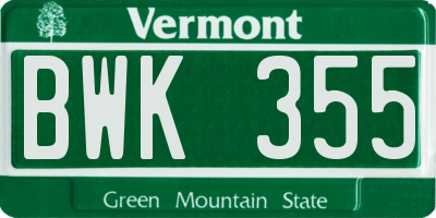 VT license plate BWK355