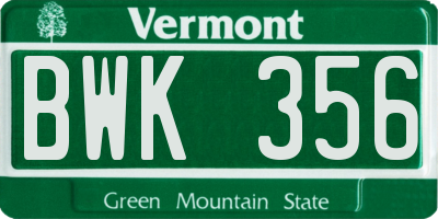 VT license plate BWK356
