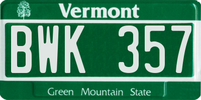 VT license plate BWK357