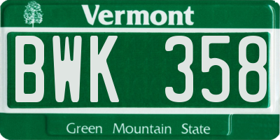 VT license plate BWK358