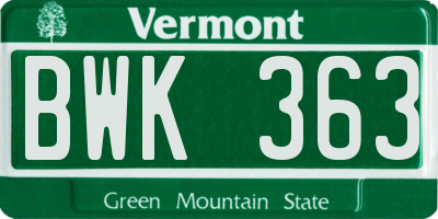 VT license plate BWK363
