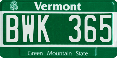 VT license plate BWK365