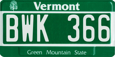 VT license plate BWK366