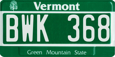 VT license plate BWK368