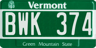 VT license plate BWK374