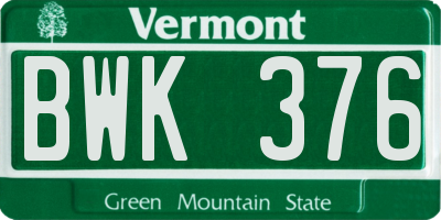 VT license plate BWK376
