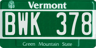 VT license plate BWK378