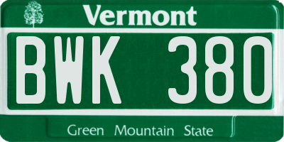 VT license plate BWK380