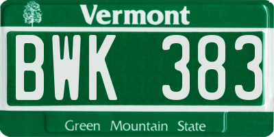 VT license plate BWK383