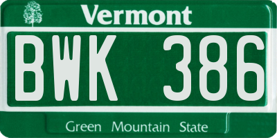 VT license plate BWK386