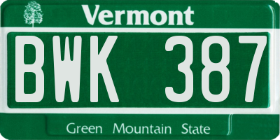 VT license plate BWK387