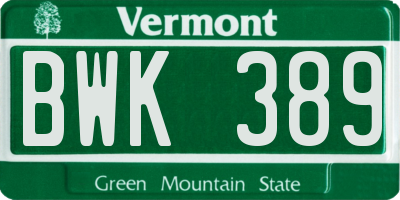VT license plate BWK389