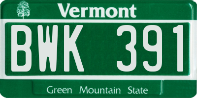 VT license plate BWK391