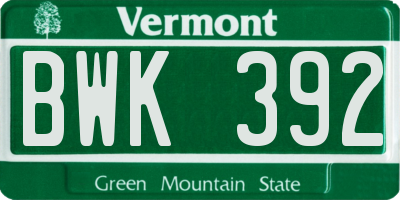 VT license plate BWK392