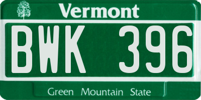 VT license plate BWK396