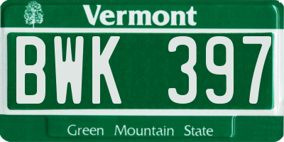 VT license plate BWK397