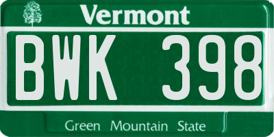 VT license plate BWK398