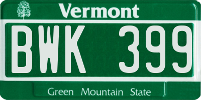 VT license plate BWK399