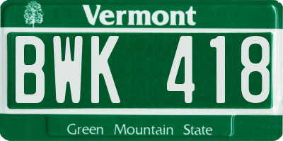 VT license plate BWK418