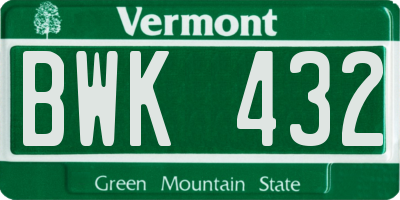 VT license plate BWK432
