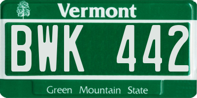 VT license plate BWK442