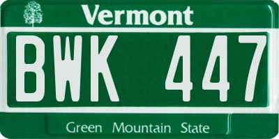 VT license plate BWK447