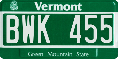 VT license plate BWK455